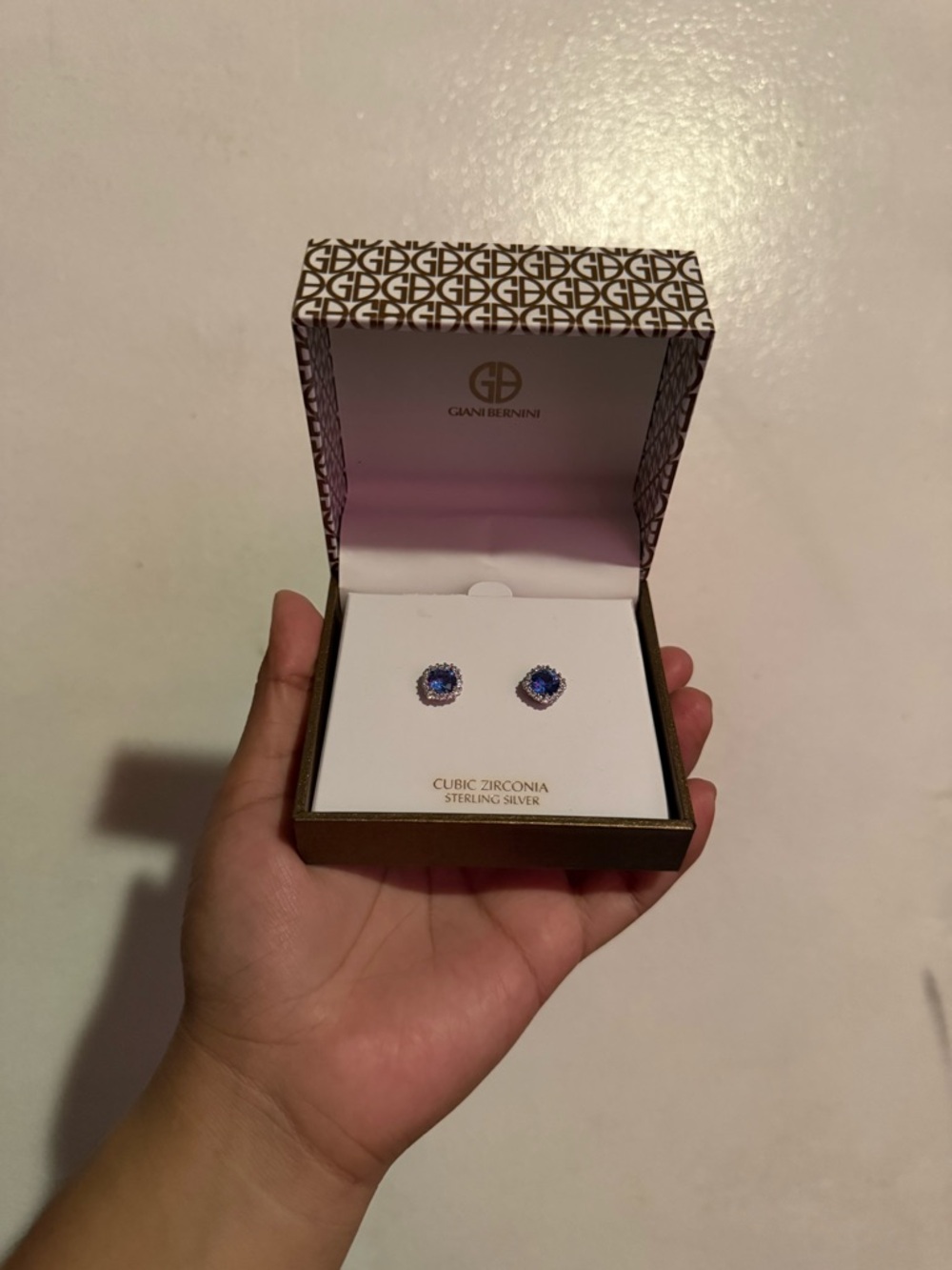 Giani Bernini Sterling Silver Stud Earrings with Blue Cubic Zirconia and Halo